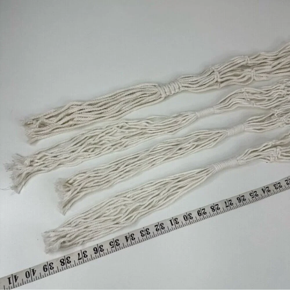 Lot of 4 Macrame Plant Hangers‎ Off White Cotton Boho Beaded Indoor Outdoor NEW